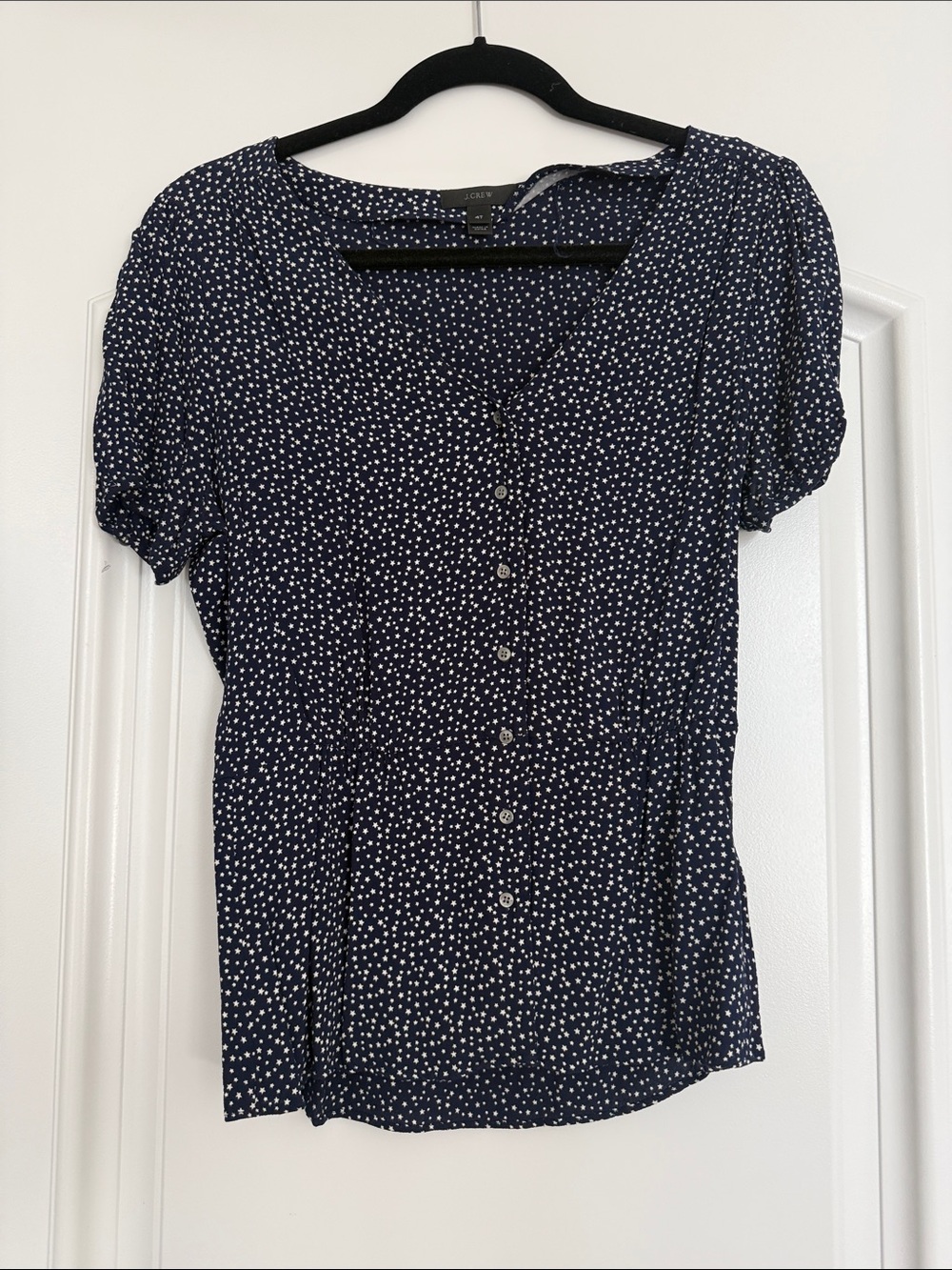 JCrew Navy with White Star Button-Front Short Sleeve Peplum Blouse
